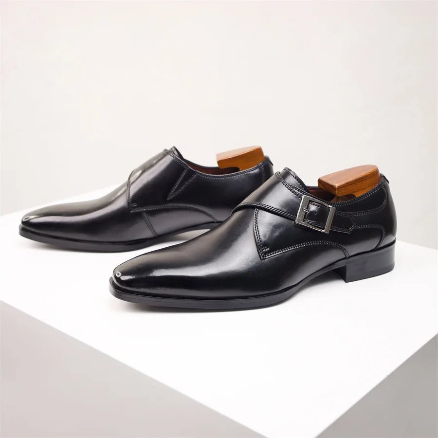 Men's Tan Leather-Look Single Monk Strap Dress Shoes