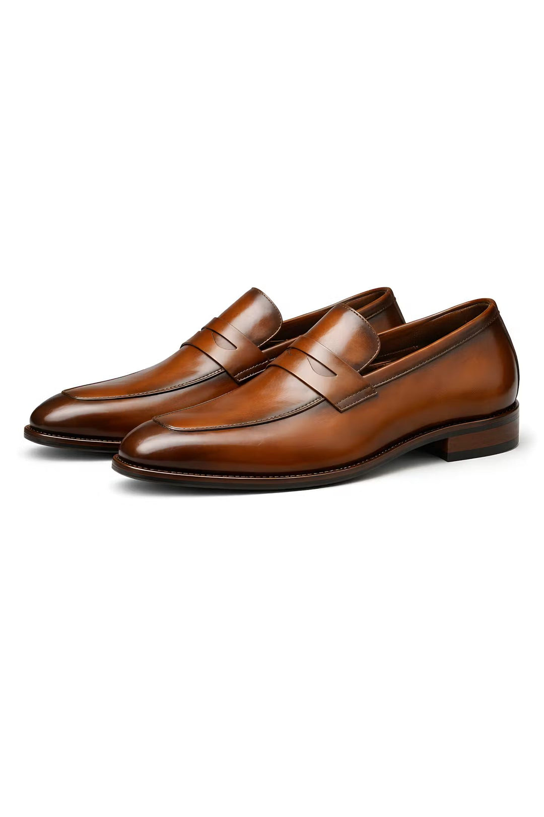Men's Tan Leather-Look Slip-On Penny Loafers