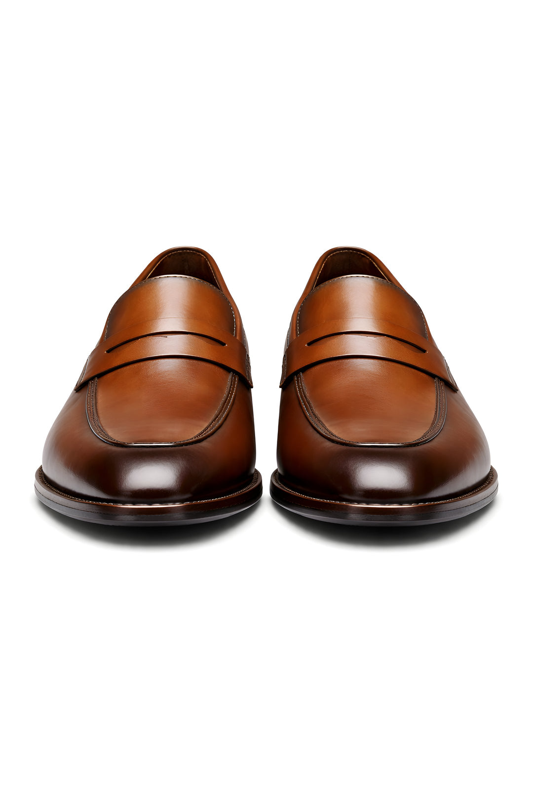 Men's Tan Leather-Look Slip-On Penny Loafers