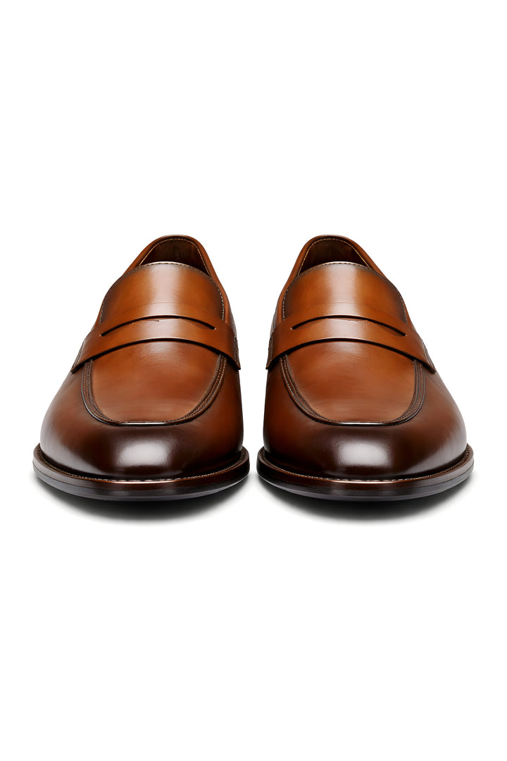 Men's Tan Leather-Look Slip-On Penny Loafers