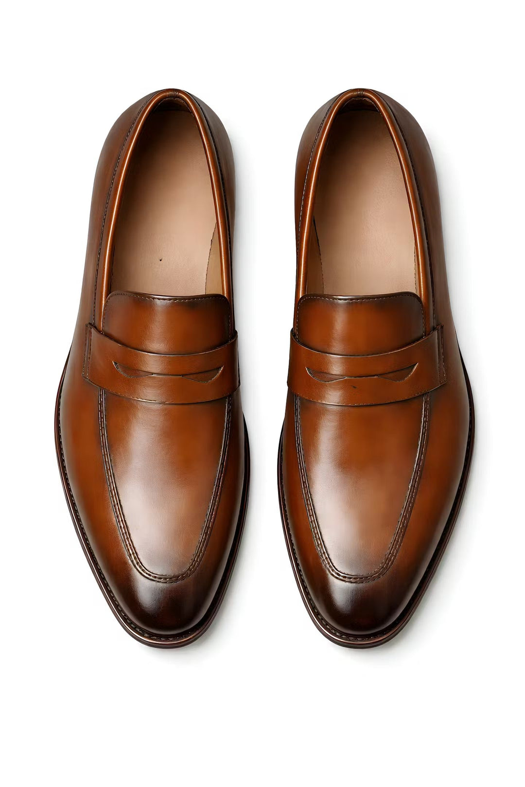 Men's Tan Leather-Look Slip-On Penny Loafers