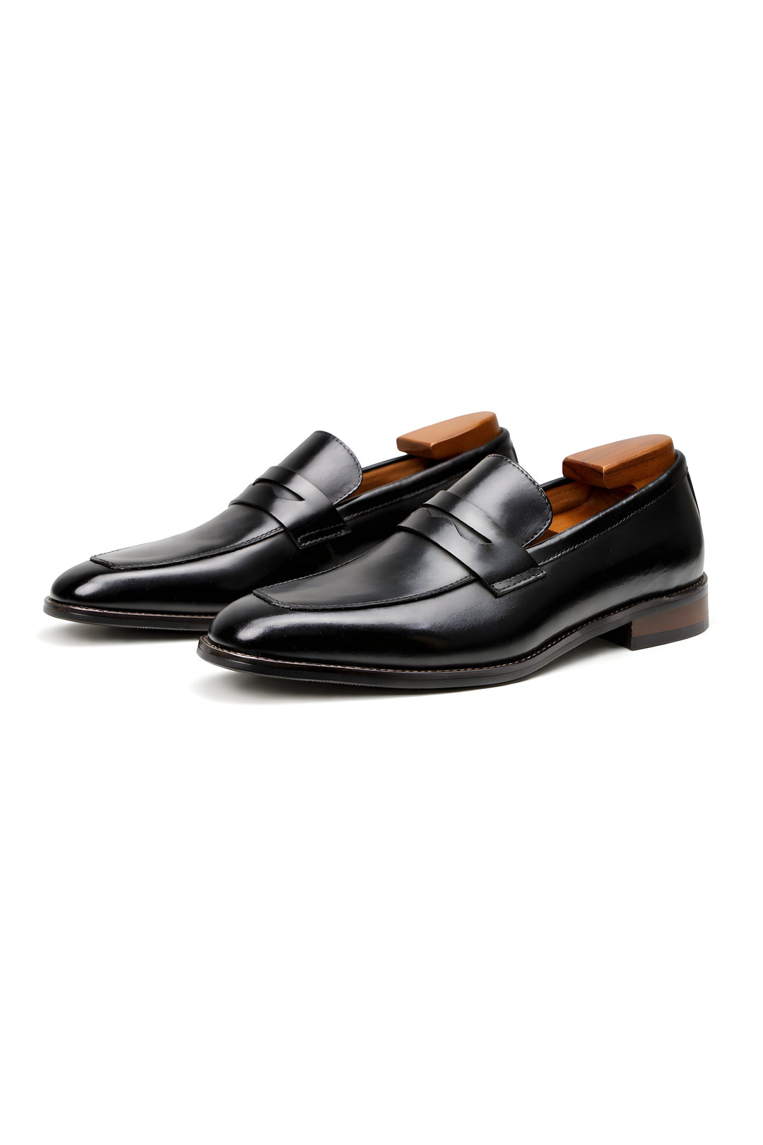 Men's Tan Leather-Look Slip-On Penny Loafers - Black