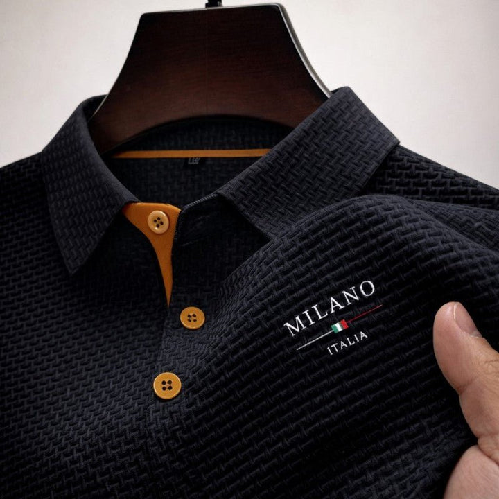 Men's Textured Button Placket Polo Shirt - Black