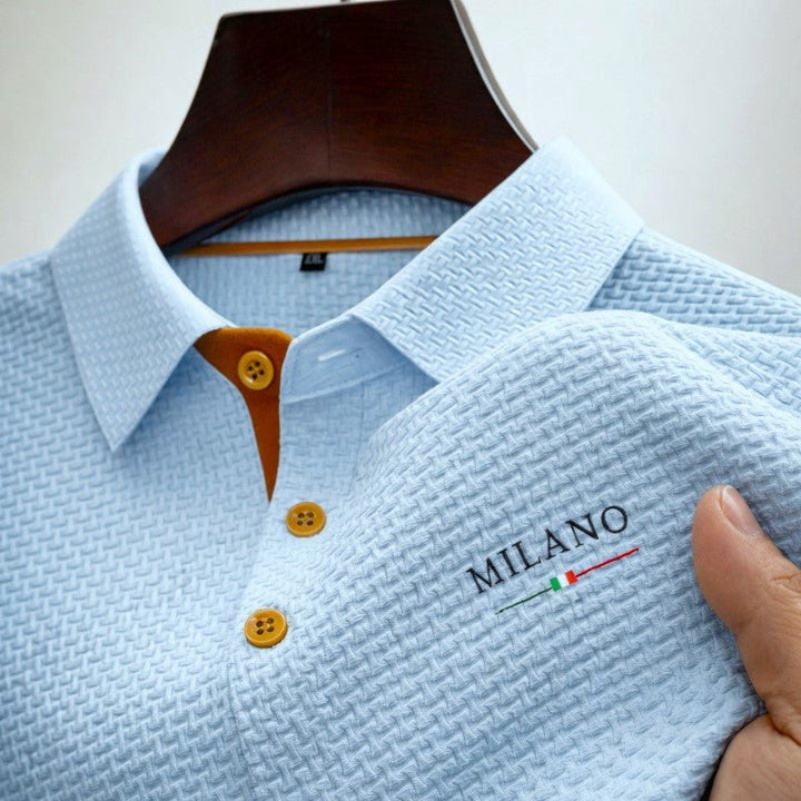 Men's Textured Button Placket Polo Shirt - Light blue