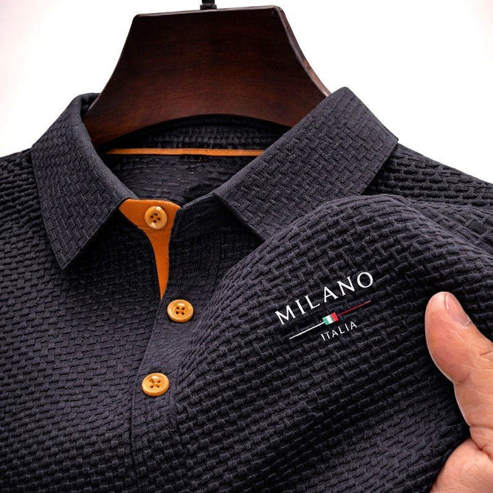Men's Textured Button Placket Polo Shirt - Gray