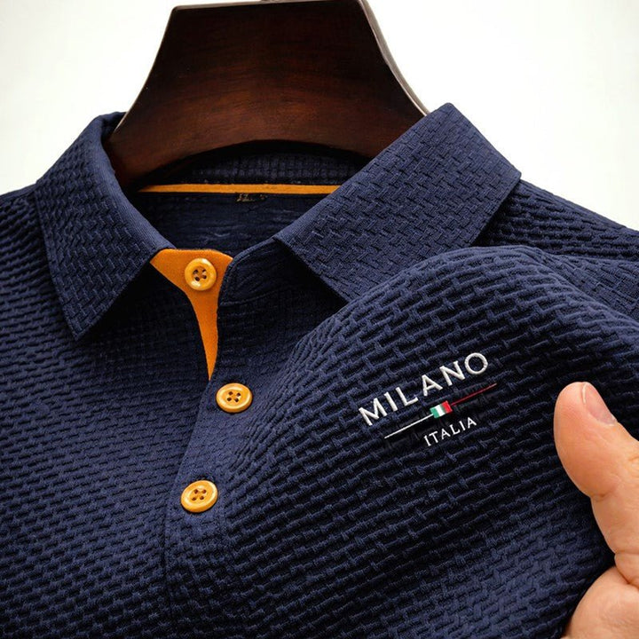 Men's Textured Button Placket Polo Shirt - Dark blue