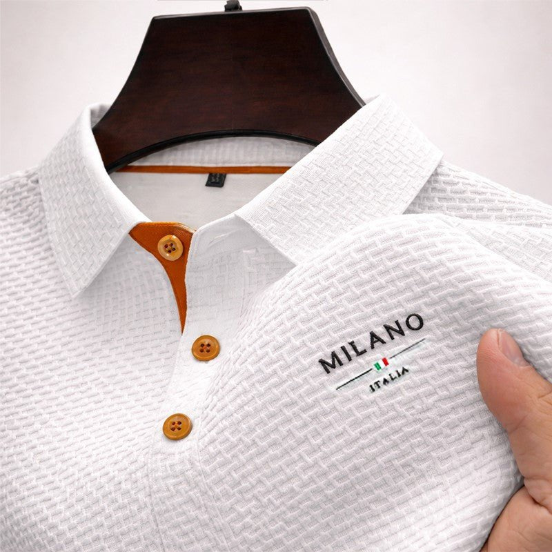 Men's Textured Button Placket Polo Shirt - White