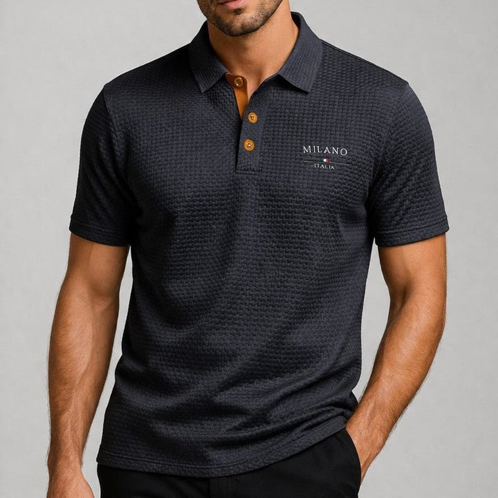 Men's Textured Button Placket Polo Shirt