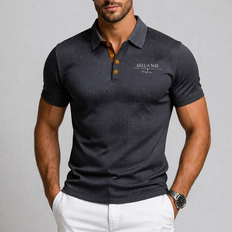 Men's Textured Button Placket Polo Shirt