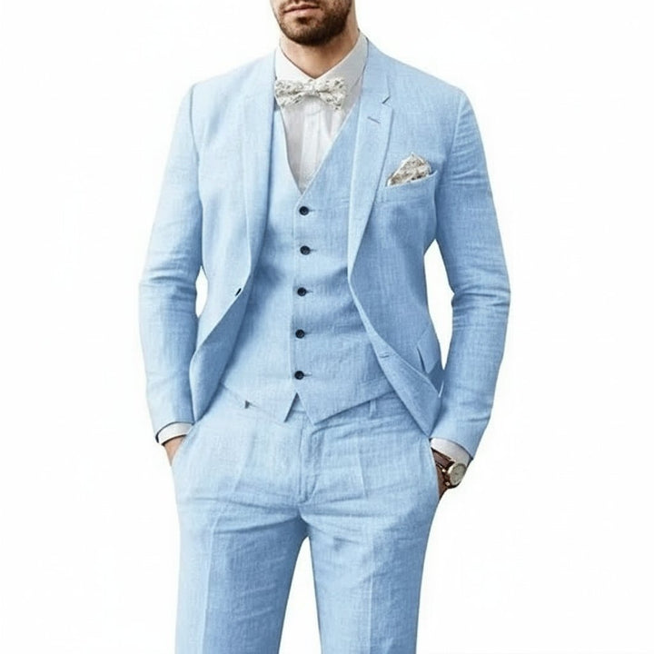 Men's Three-Piece Linen Wedding Suit Summer Formal Set - Hellblau
