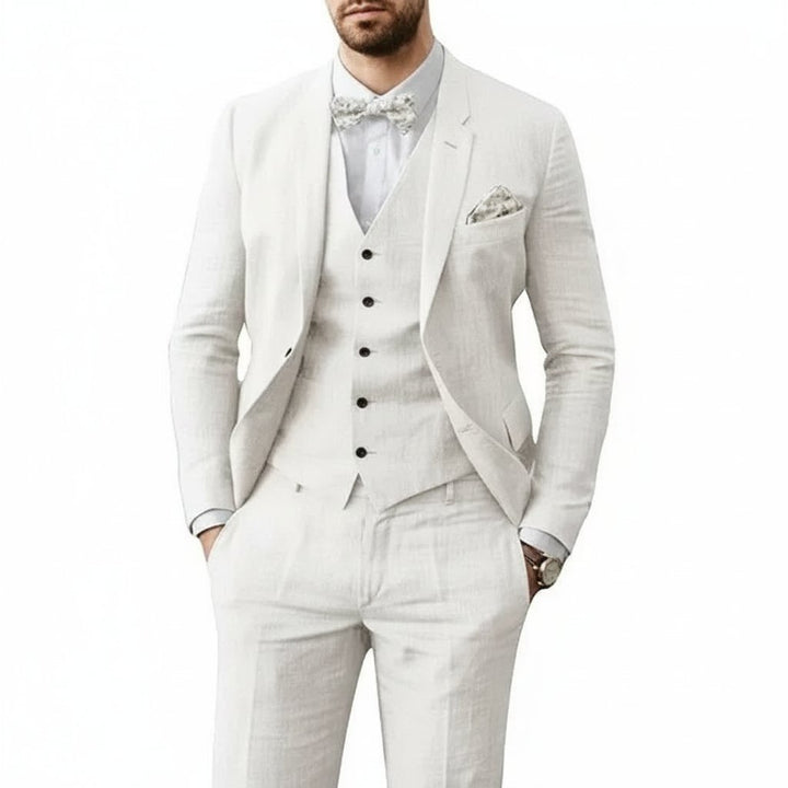 Men's Three-Piece Linen Wedding Suit Summer Formal Set - Weiß