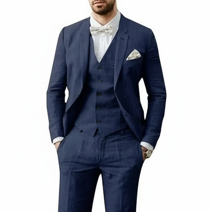 Men's Three-Piece Linen Wedding Suit Summer Formal Set - Marineblau
