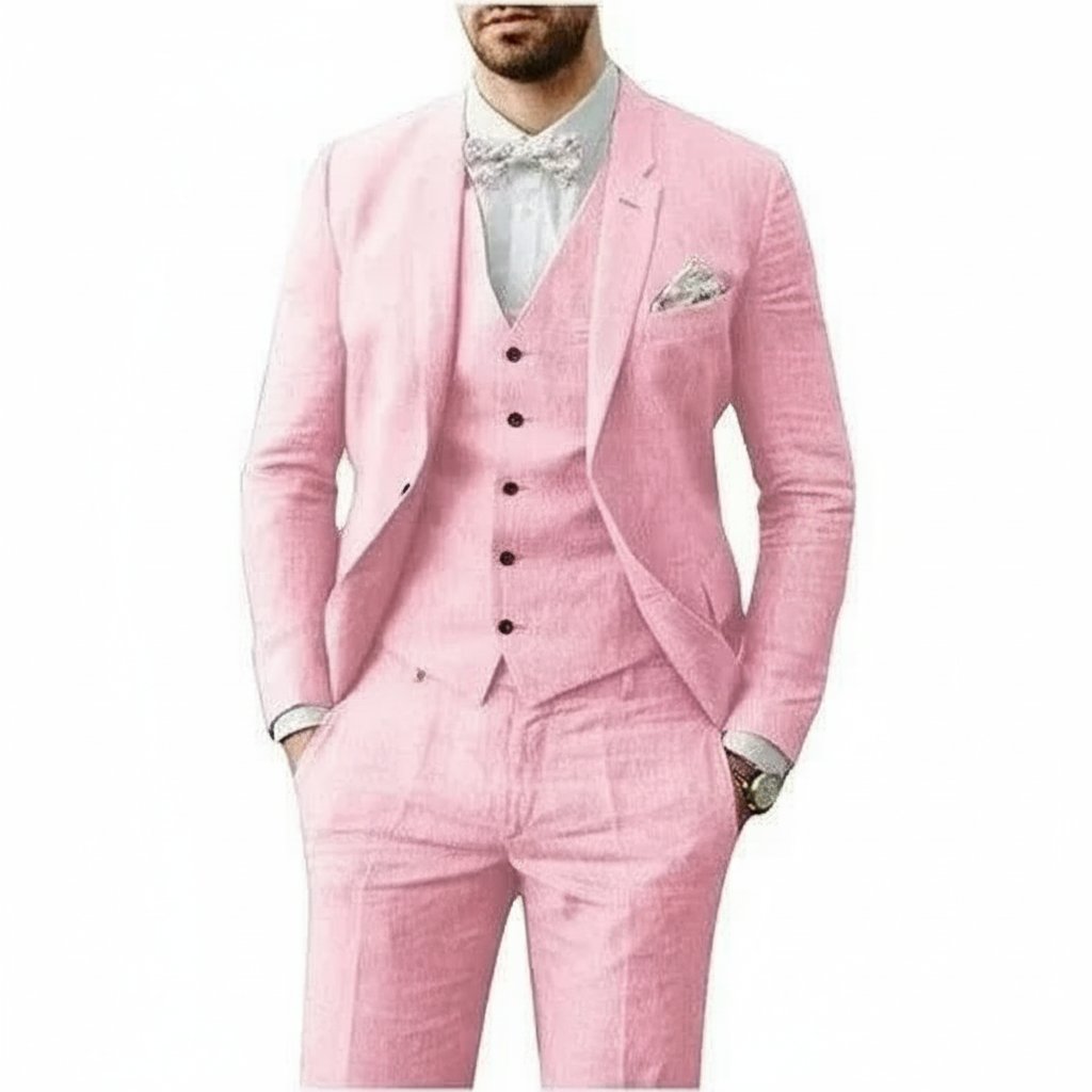 Men's Three-Piece Linen Wedding Suit Summer Formal Set - Rosa