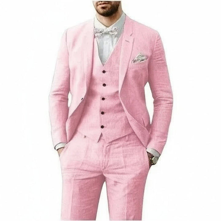 Men's Three-Piece Linen Wedding Suit Summer Formal Set - Rosa