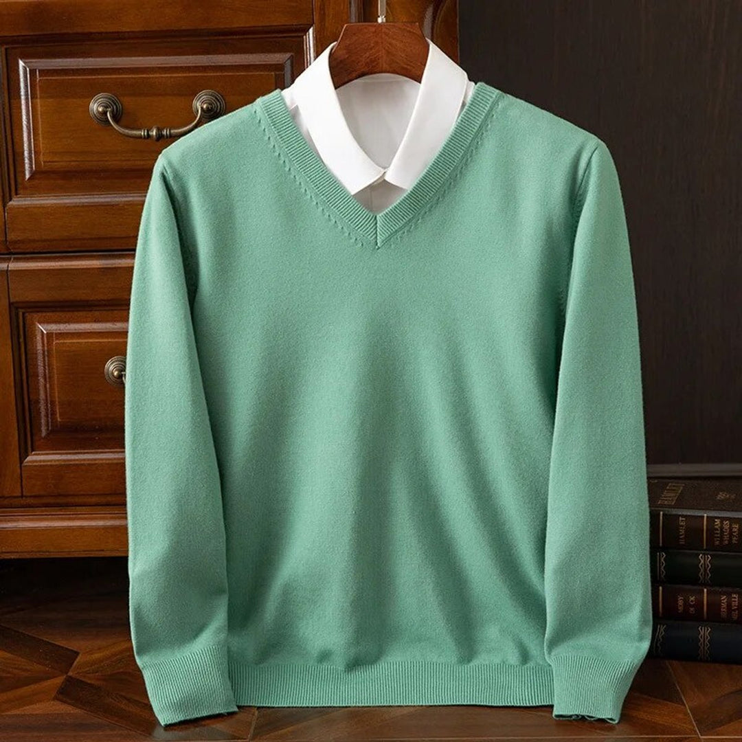 Mens V-Neck Cashmere Blend Knit Jumper - Green