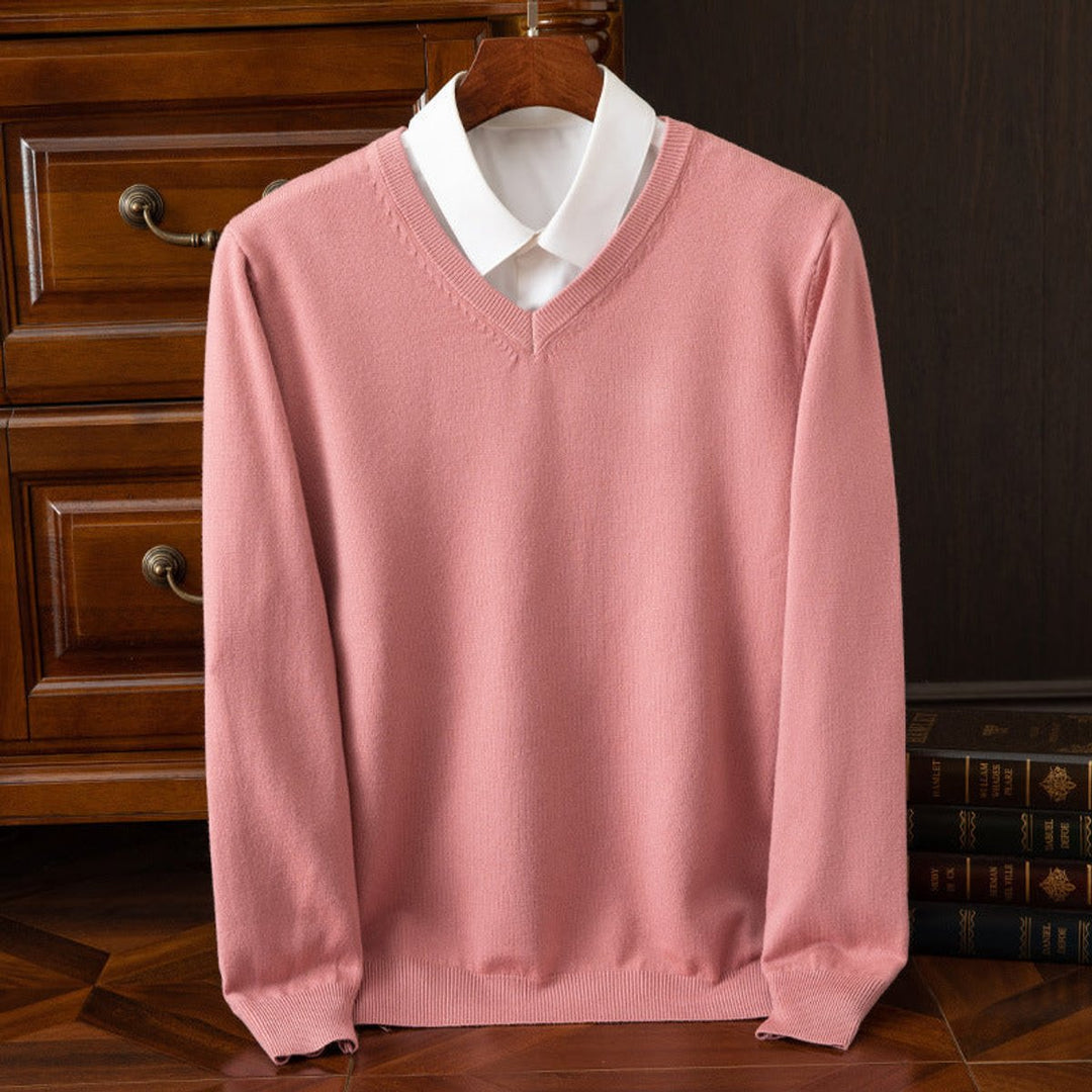 Mens V-Neck Cashmere Blend Knit Jumper - Pink
