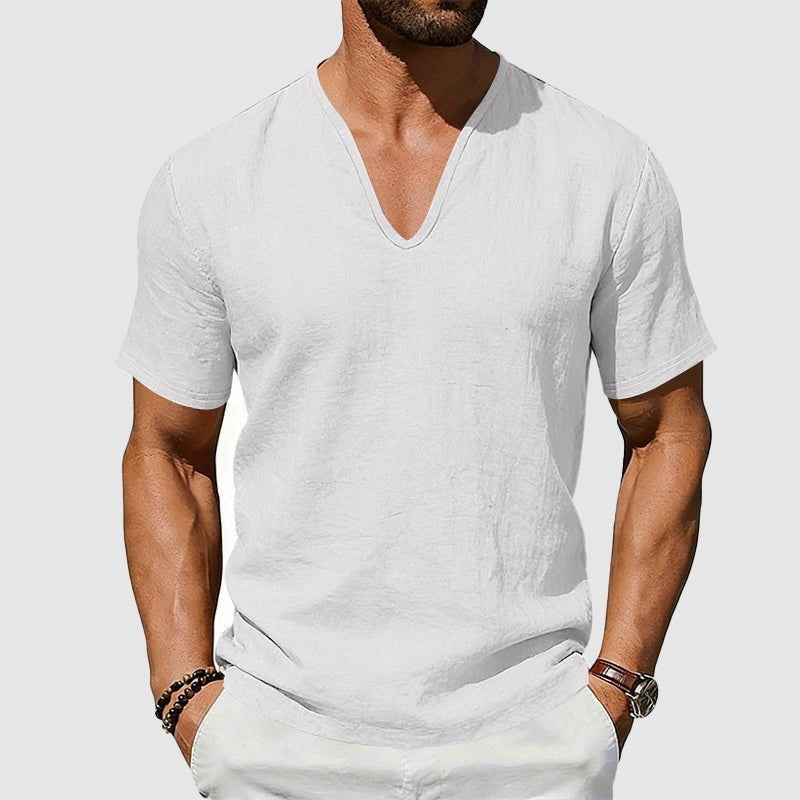 Men's V-Neck Linen Short-Sleeve T-Shirt