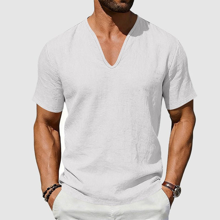 Men's V-Neck Linen Short-Sleeve T-Shirt