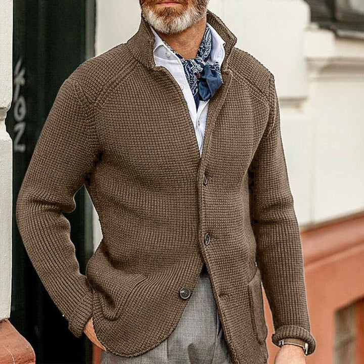 Men's Waffle-Knit Button-Up Cardigan Relaxed Fit Jumper - Brown