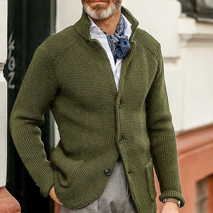 Men's Waffle-Knit Button-Up Cardigan Relaxed Fit Jumper - Green
