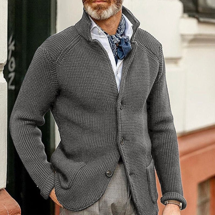 Men's Waffle-Knit Button-Up Cardigan Relaxed Fit Jumper - Grey