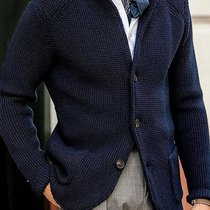 Men's Waffle-Knit Button-Up Cardigan Relaxed Fit Jumper - Blue