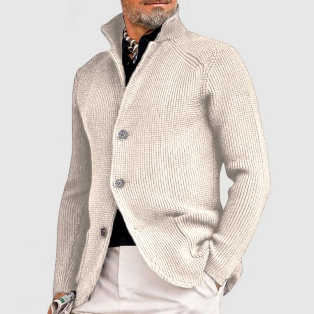 Men's Waffle-Knit Button-Up Cardigan Relaxed Fit Jumper - White