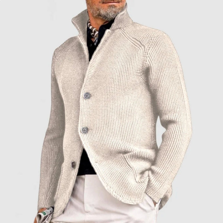 Men's Waffle-Knit Button-Up Cardigan Relaxed Fit Jumper - White