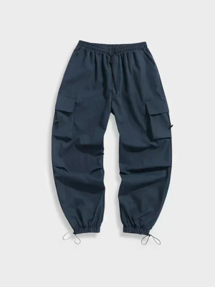 Men's Wide-Leg Cargo Trousers with Adjustable Toggle Cuffs - Blue