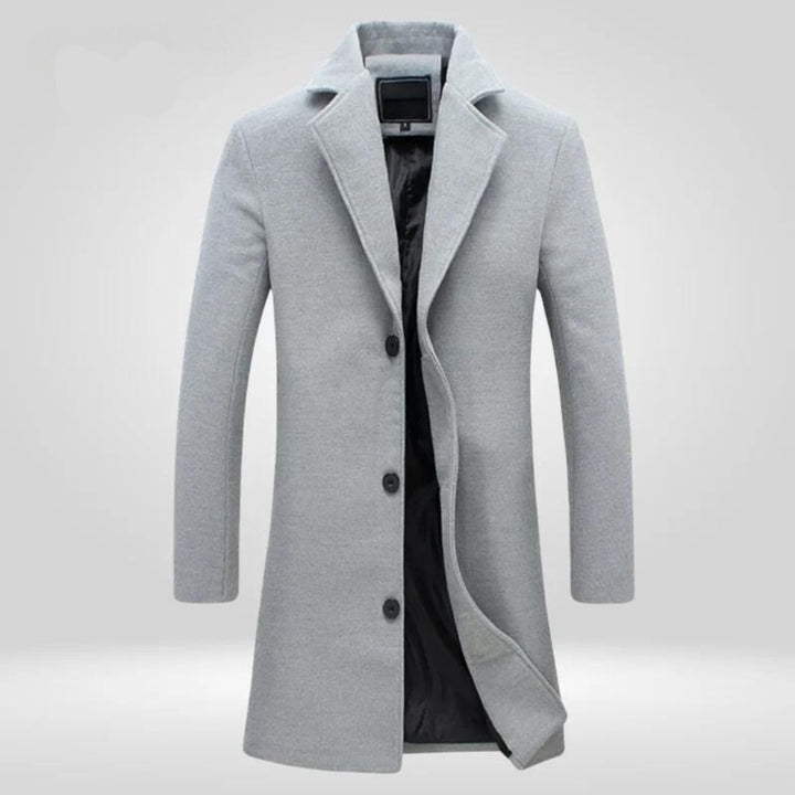 Mens Wool Coat Single-Breasted Long Overcoat - Grey