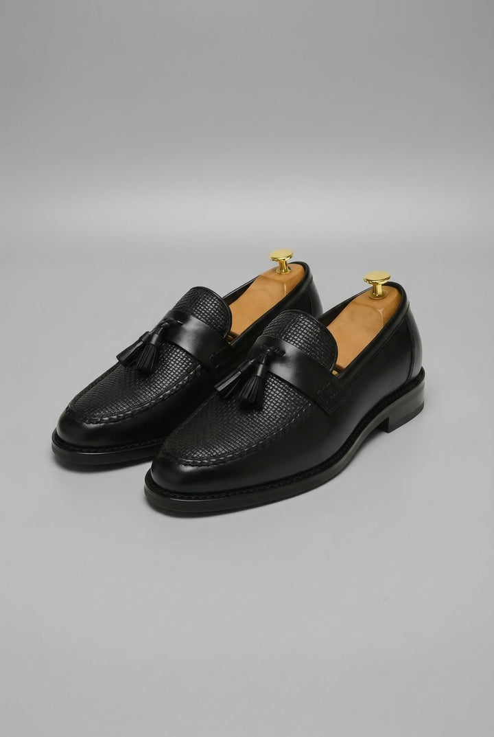Men's Woven Tassel Slip-On Loafers Smart Formal Shoes - Black