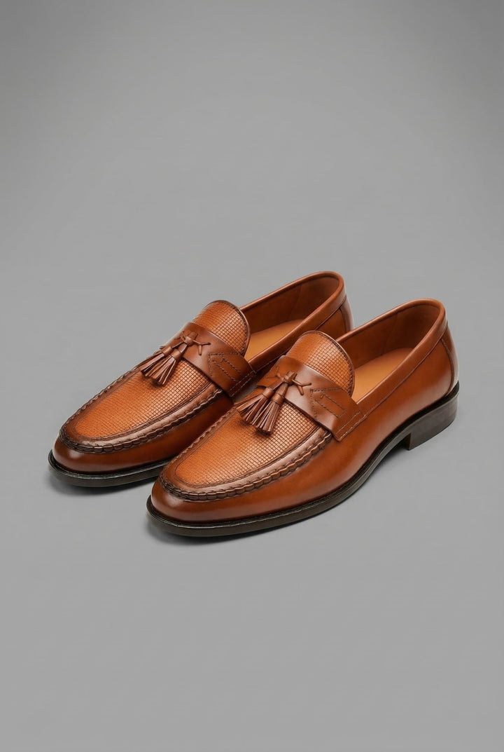 Men's Woven Tassel Slip-On Loafers Smart Formal Shoes - Brown