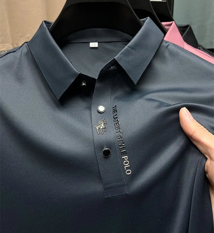 Men's Wrinkle-Free Polo Shirt Cotton Elastane Blend Short Sleeve - Marine Blue