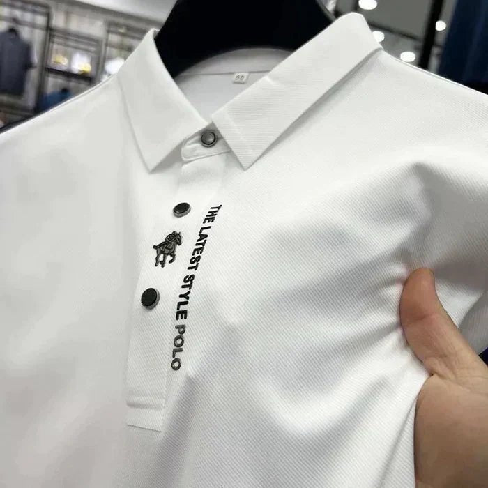 Men's Wrinkle-Free Polo Shirt Cotton Elastane Blend Short Sleeve - White