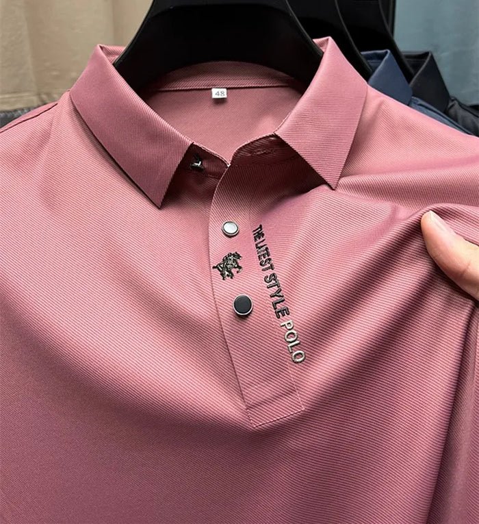 Men's Wrinkle-Free Polo Shirt Cotton Elastane Blend Short Sleeve - Pink