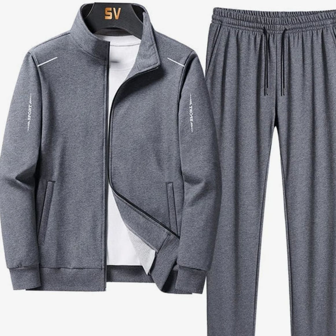 Men's Zip-Up Casual Tracksuit Two-Piece Jogger Set - Grey