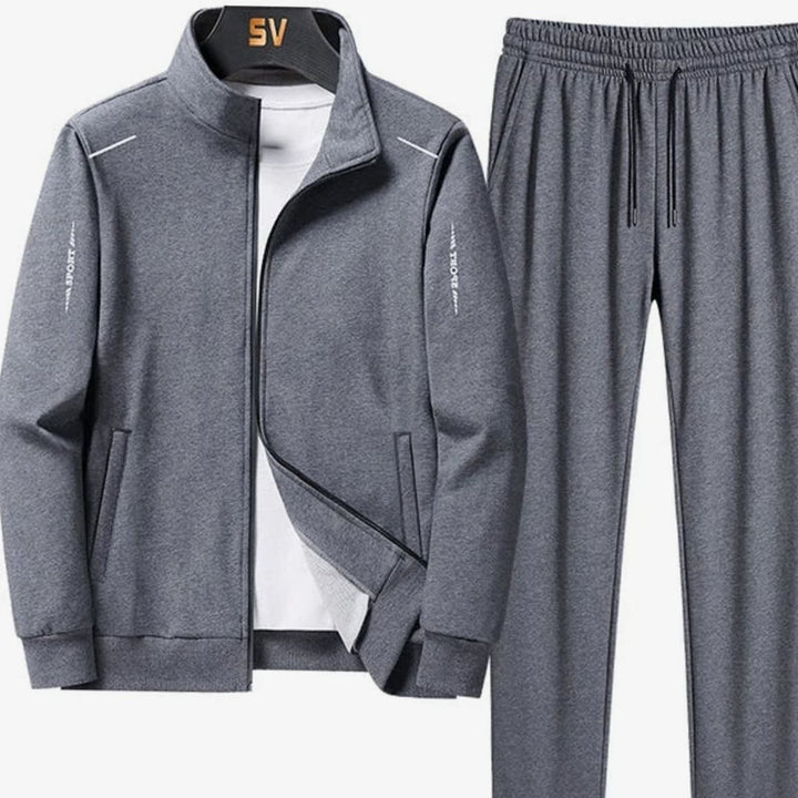 Men's Zip-Up Casual Tracksuit Two-Piece Jogger Set - Grey