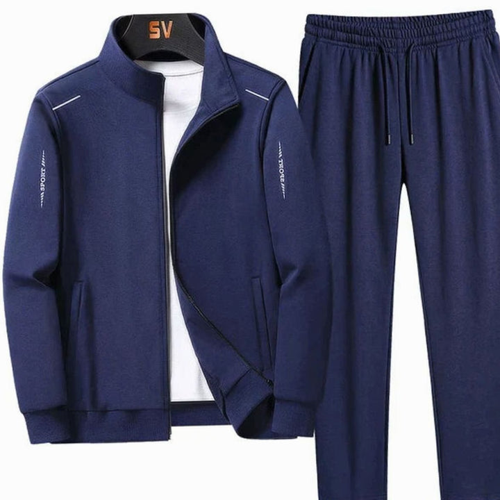 Men's Zip-Up Casual Tracksuit Two-Piece Jogger Set - Dark Blue
