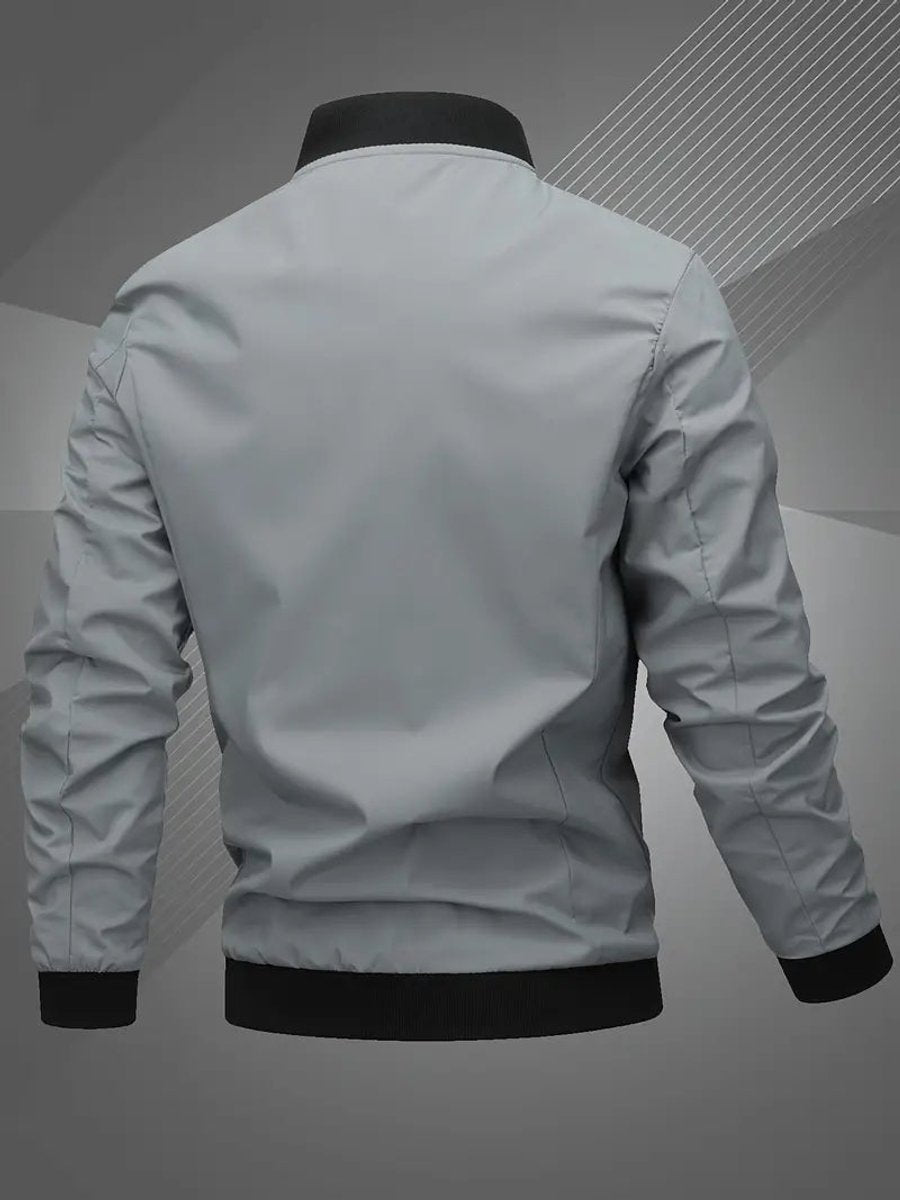 Men's Zip-Up Polyester Bomber Jacket Baseball Collar - Space Grey