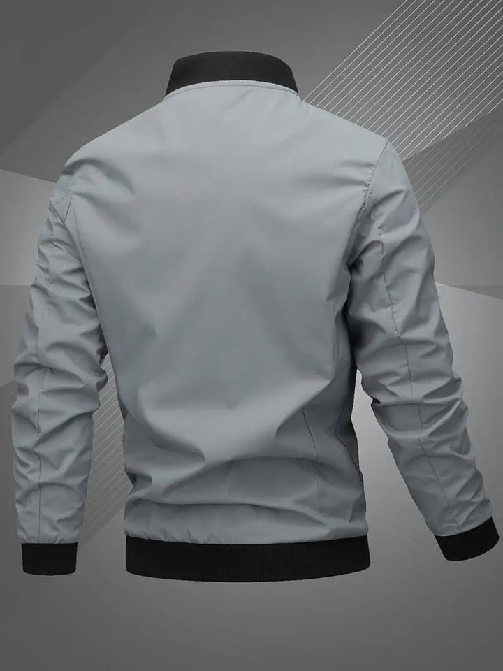 Men's Zip-Up Polyester Bomber Jacket Baseball Collar - Space Grey