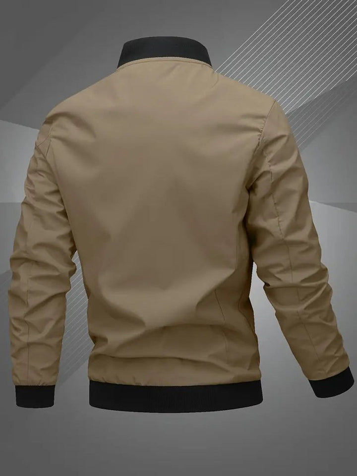 Men's Zip-Up Polyester Bomber Jacket Baseball Collar