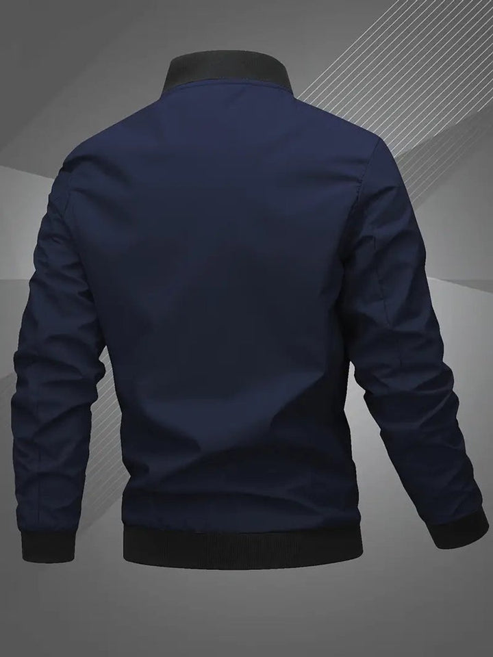 Men's Zip-Up Polyester Bomber Jacket Baseball Collar