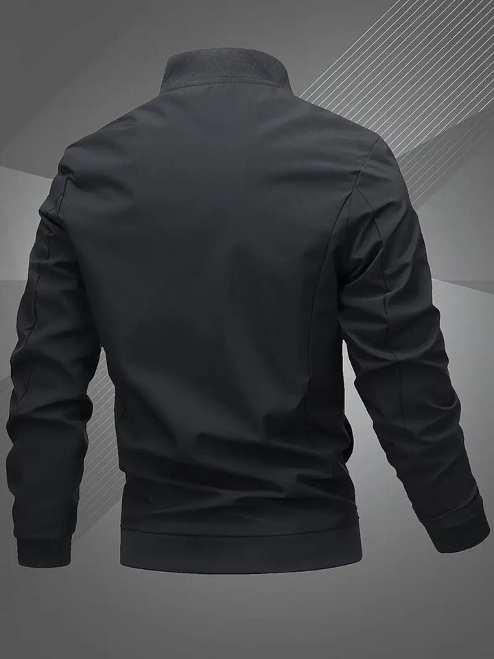 Men's Zip-Up Polyester Bomber Jacket Baseball Collar