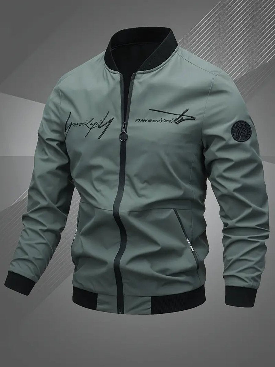 Men's Zip-Up Polyester Bomber Jacket Baseball Collar