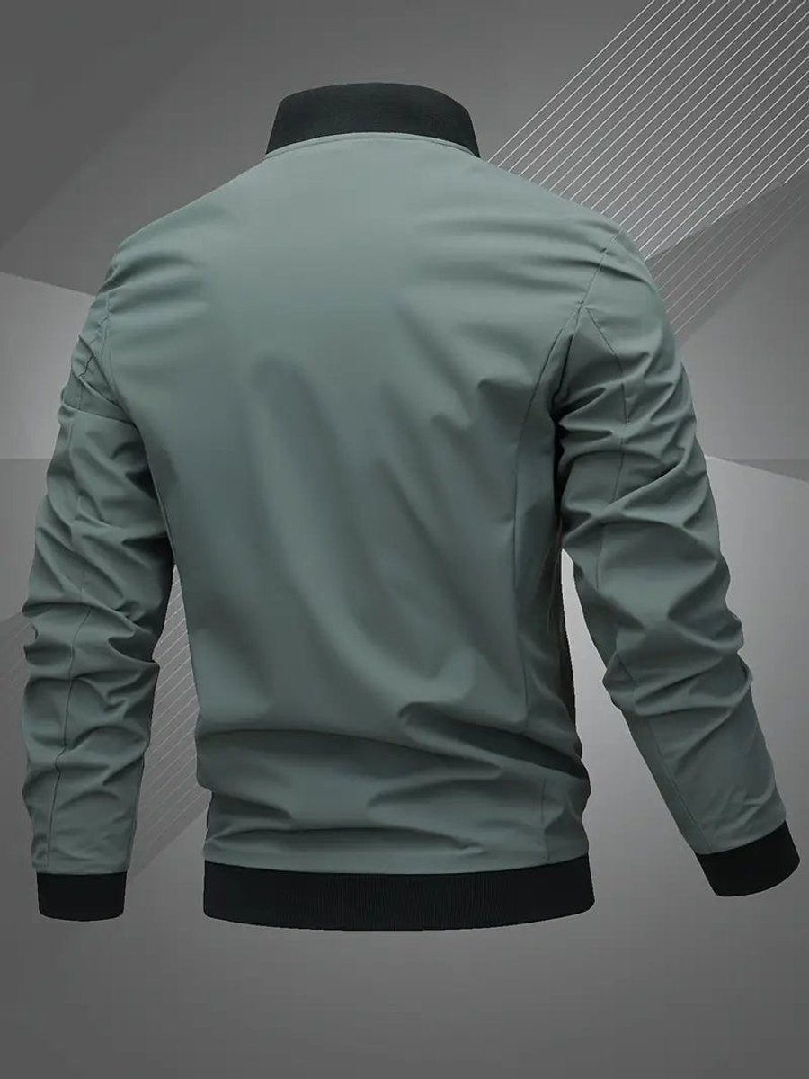 Men's Zip-Up Polyester Bomber Jacket Baseball Collar