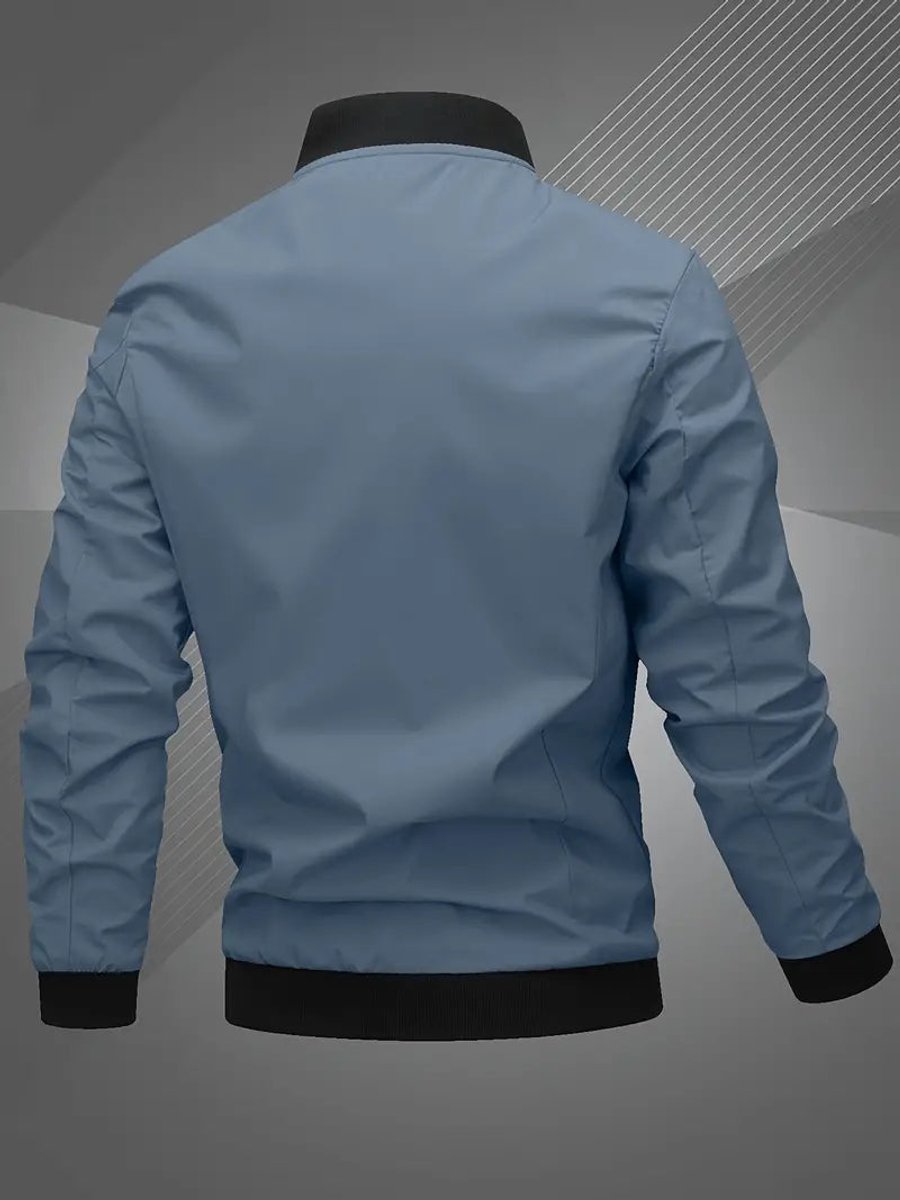 Men's Zip-Up Polyester Bomber Jacket Baseball Collar
