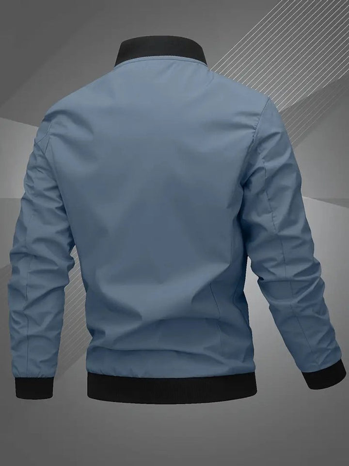 Men's Zip-Up Polyester Bomber Jacket Baseball Collar