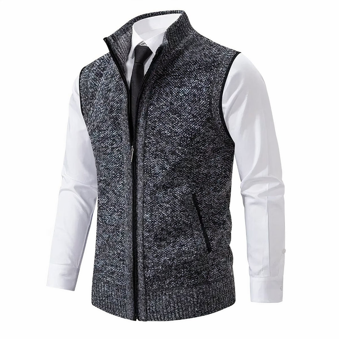 Men's Zip-Up Sleeveless Knit Cardigan Vest - Dark Grey