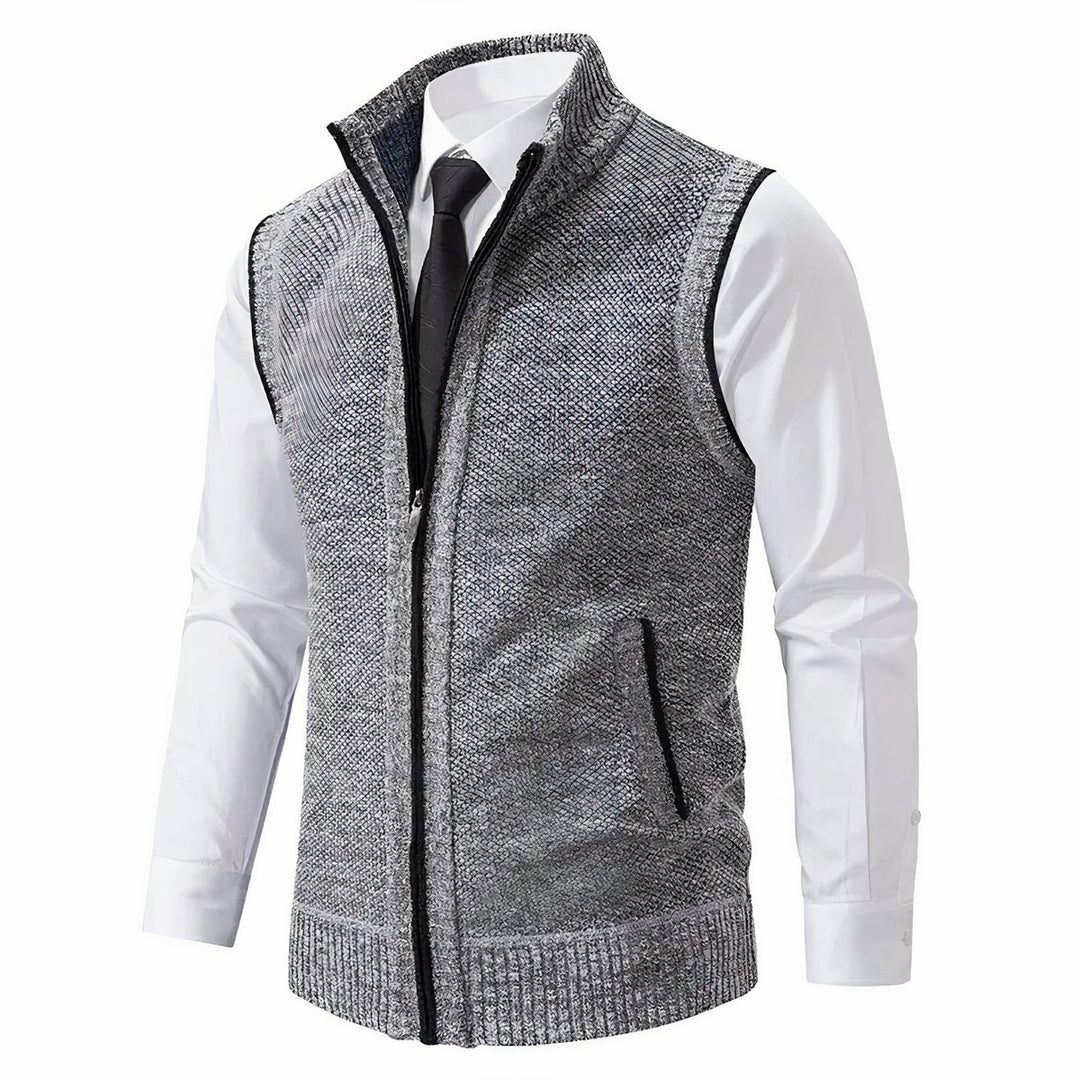 Men's Zip-Up Sleeveless Knit Cardigan Vest - Light Grey