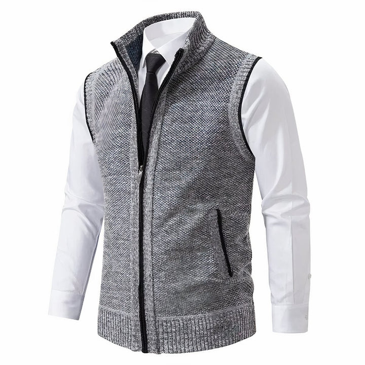 Men's Zip-Up Sleeveless Knit Cardigan Vest - Light Grey